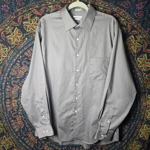 Van Heusen Gray Lux Sateen Regular Fit Button-up Dress Shirt Mens 17 34/35